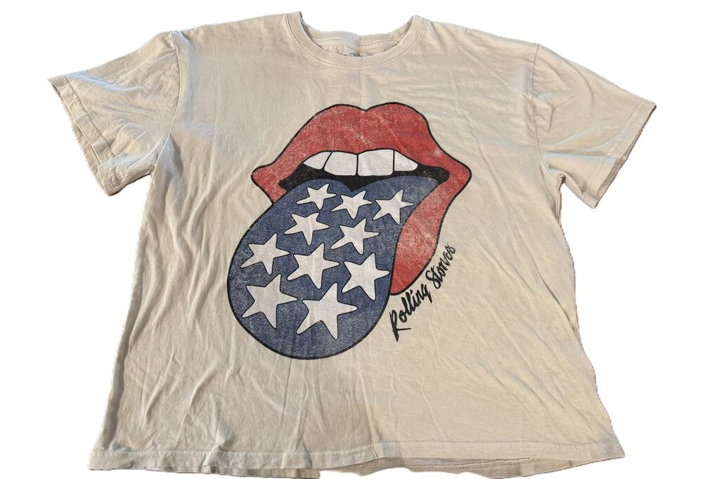 Rolling Stones Living Icon USA Flag Tongue Graphic T-Shirt White Women's XXL